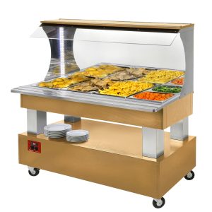 Bain-marie warm wandbuffet 4x GN1/1-150 (Hout licht eiken)