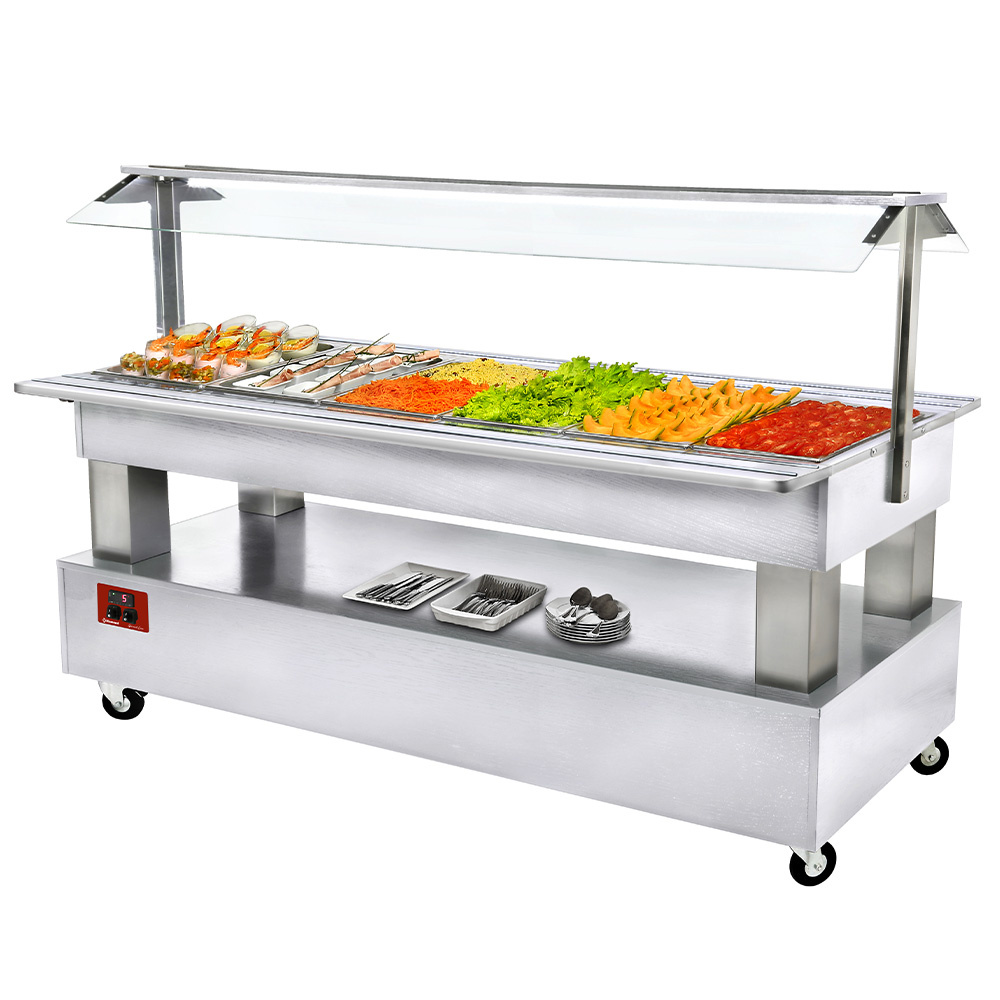Buffet - Gekoelde saladebar, 6x GN1/1-150 (wit hout)