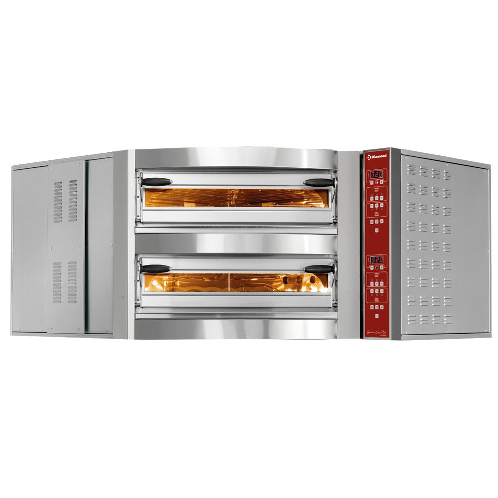 Elektrische oven in hoekopstelling, 2 kamers, 2x 8 pizza's Ø 350 mm