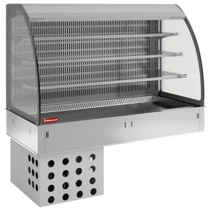 Wand met spoelbak en open display op 3 niveaus (met gordijn), gekoeld, geventileerd, 4x GN 1/1