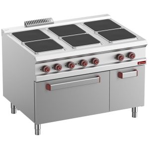Elektrisch fornuis 6 platen op elektrische oven GN 2/1, neutrale dichte kast