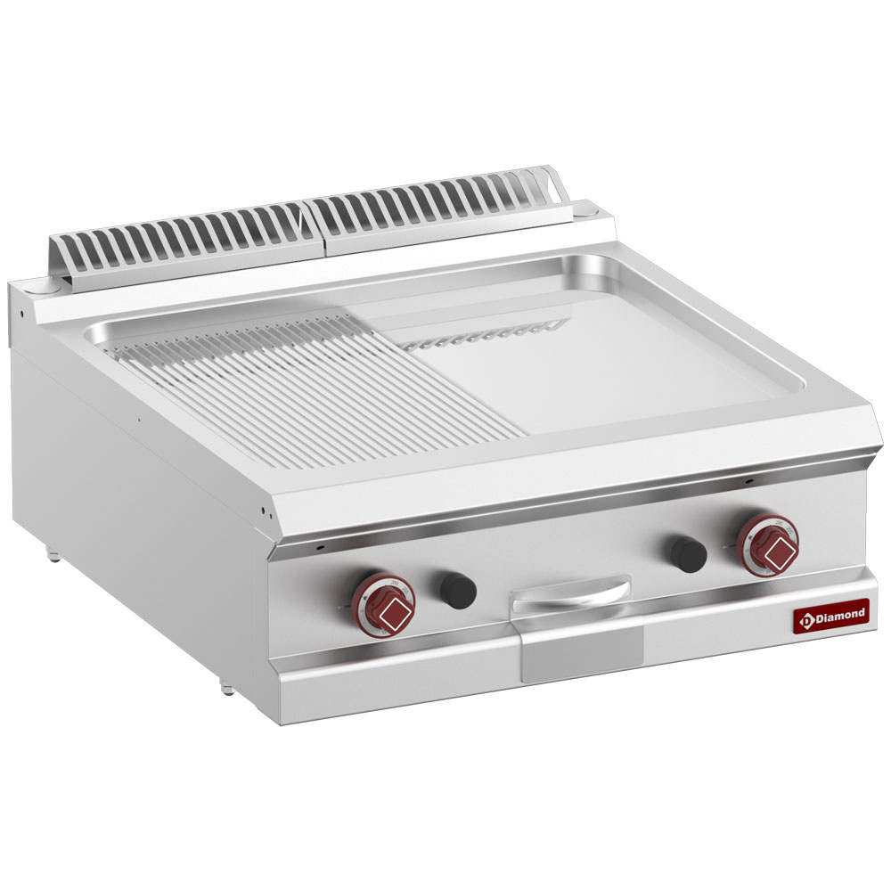 Gasbakplaat, 1/2 glad 1/2 geribbeld, hard verchroomde plaat, mod.1/1-Top-