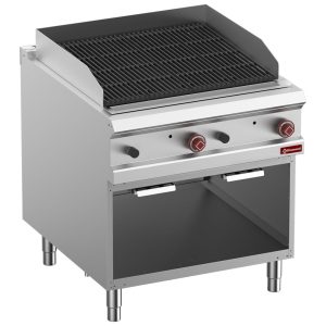Lavasteengrill, module 1/1, gietijzeren rooster "2 zijden", open kast