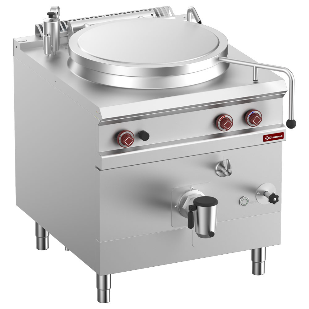 Gaskookpan, 150 liter tank, indirecte verwarming, op kast