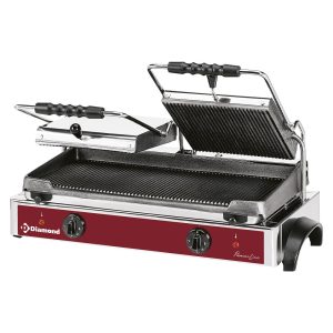 Elektrische panini-grill DUBBEL, geribbelde platen