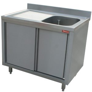 Spoelbak 1 bak 600x500xh275, links afdruiprek op kast met 2 schuifdeuren