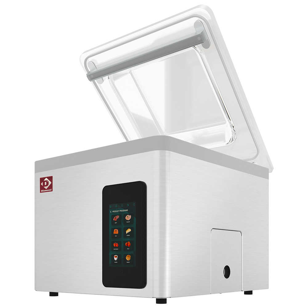 Vacuümmachine, roestvrijstalen tank 370x420xh180 mm. 21 m3/u TOUCH-scherm