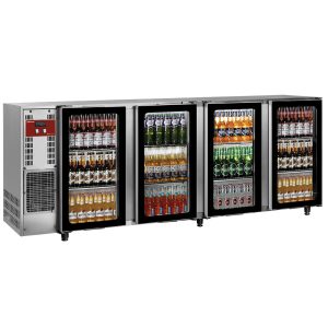 Back Bar Cooler, roestvrij staal, 4 glazen deuren, 783 liter