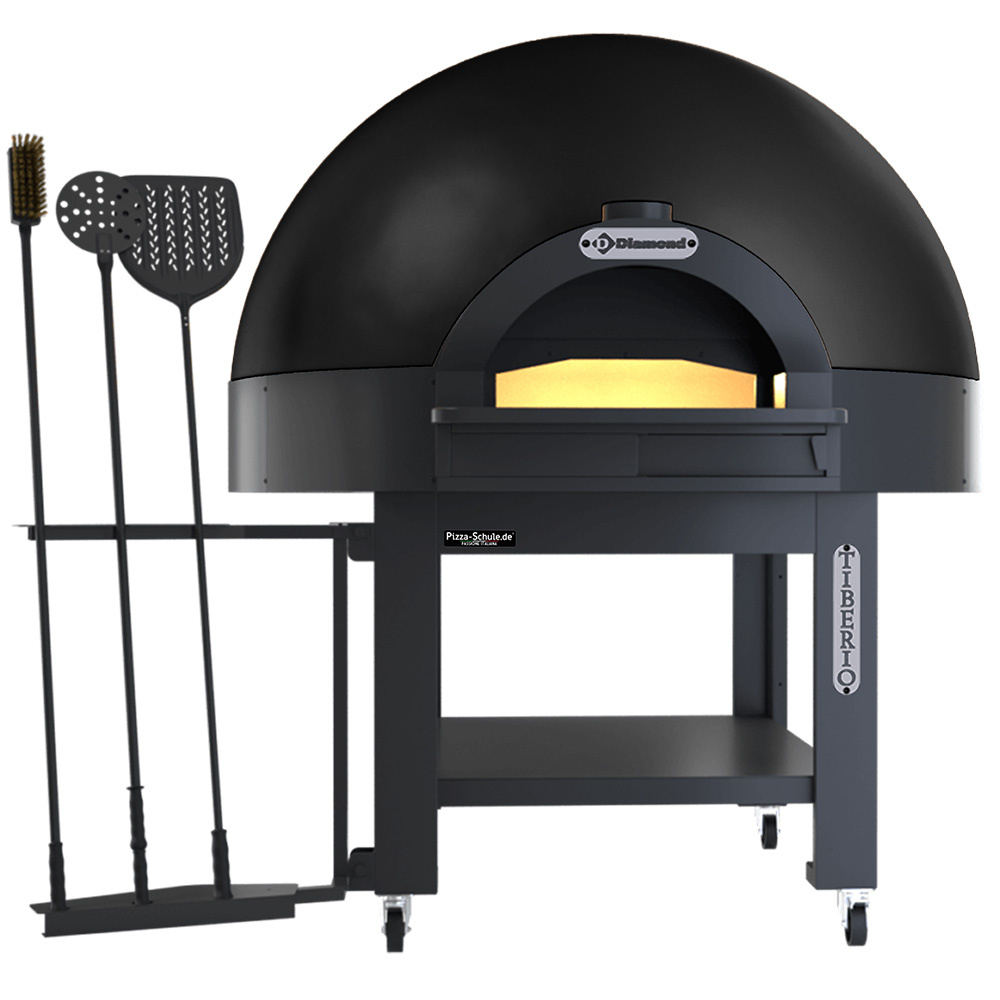 Statische koepeloven, vast dek, 6 pizza's (Ø 33) met verrijdbaar onderstel - ZWART