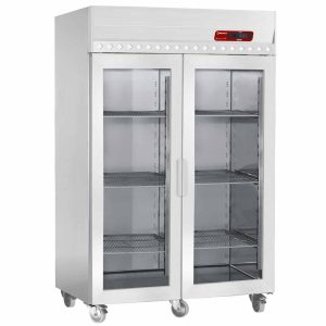 Geventileerde vriezer 1400 liter, 2 glazen deuren GN 2/1, op wielen