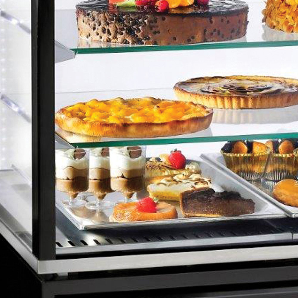 Vitrine 4 zijden T° negatief, 5 glazen schappen, geventileerd, 480 liter, ZWART - Afbeelding 2