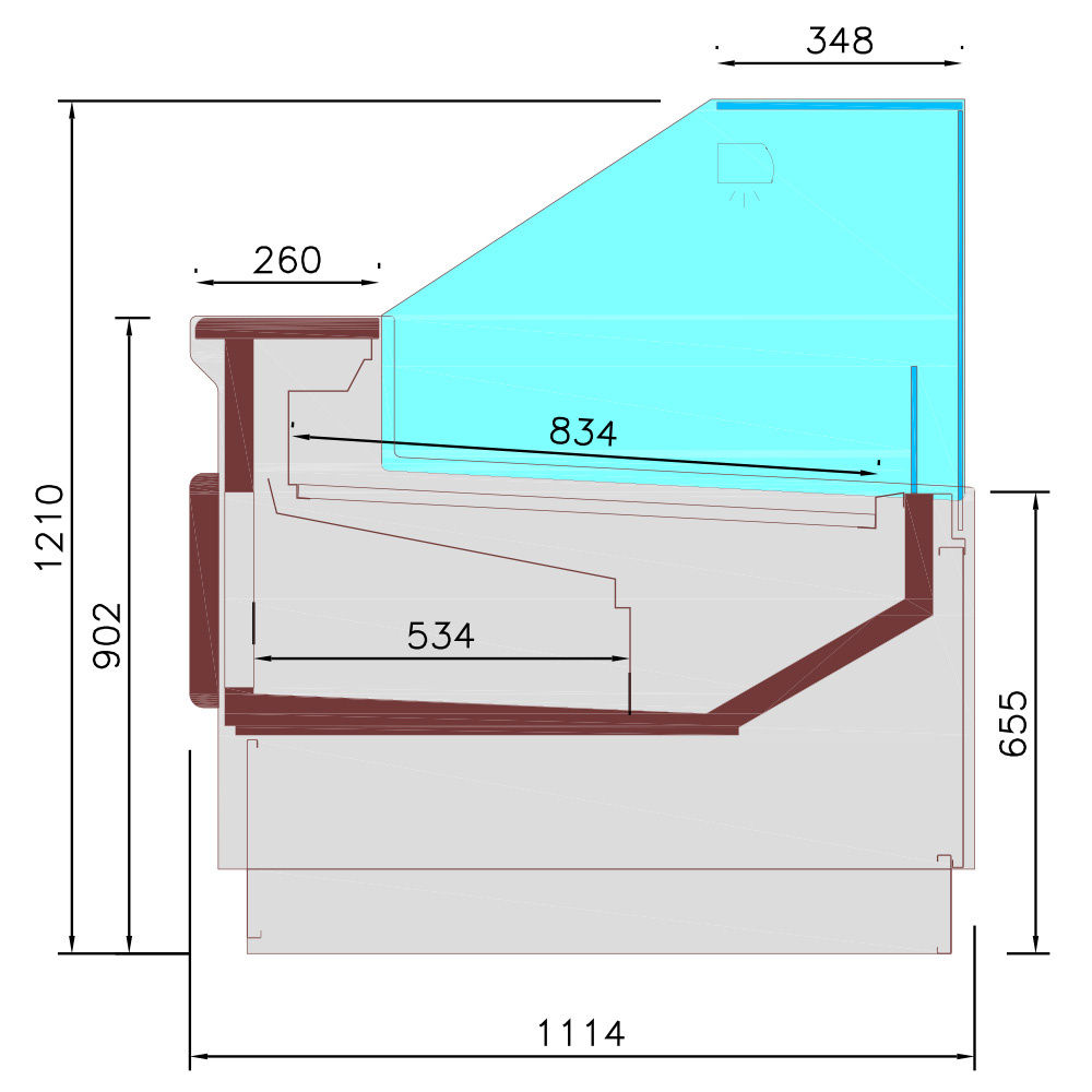 Geventileerde toonbank, met opbergruimte, verticaal glas 90° met zuigerlift - VOLLEDIG ZWART - Afbeelding 2