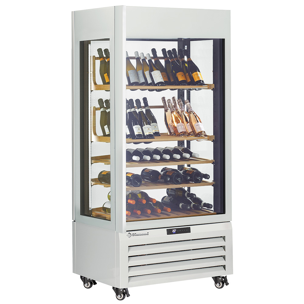 Volledig glazen vitrine "600 Lt., 1 niveau + 4 planken, geventileerd - WIJN - WIT - Afbeelding 2