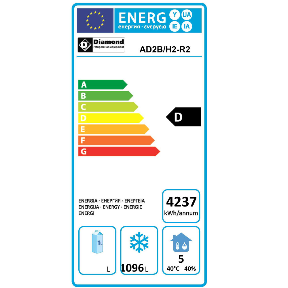 Geventileerde vriezer 1400 liter, 2 deuren GN 2/1 - Afbeelding 2