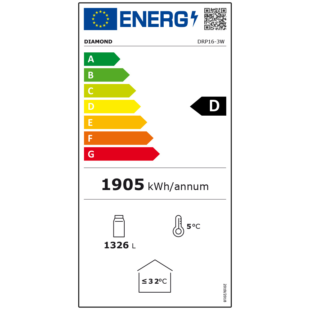 Positieve koelvitrine 1455 liter, 3 scharnierende deuren - WIT - Afbeelding 2
