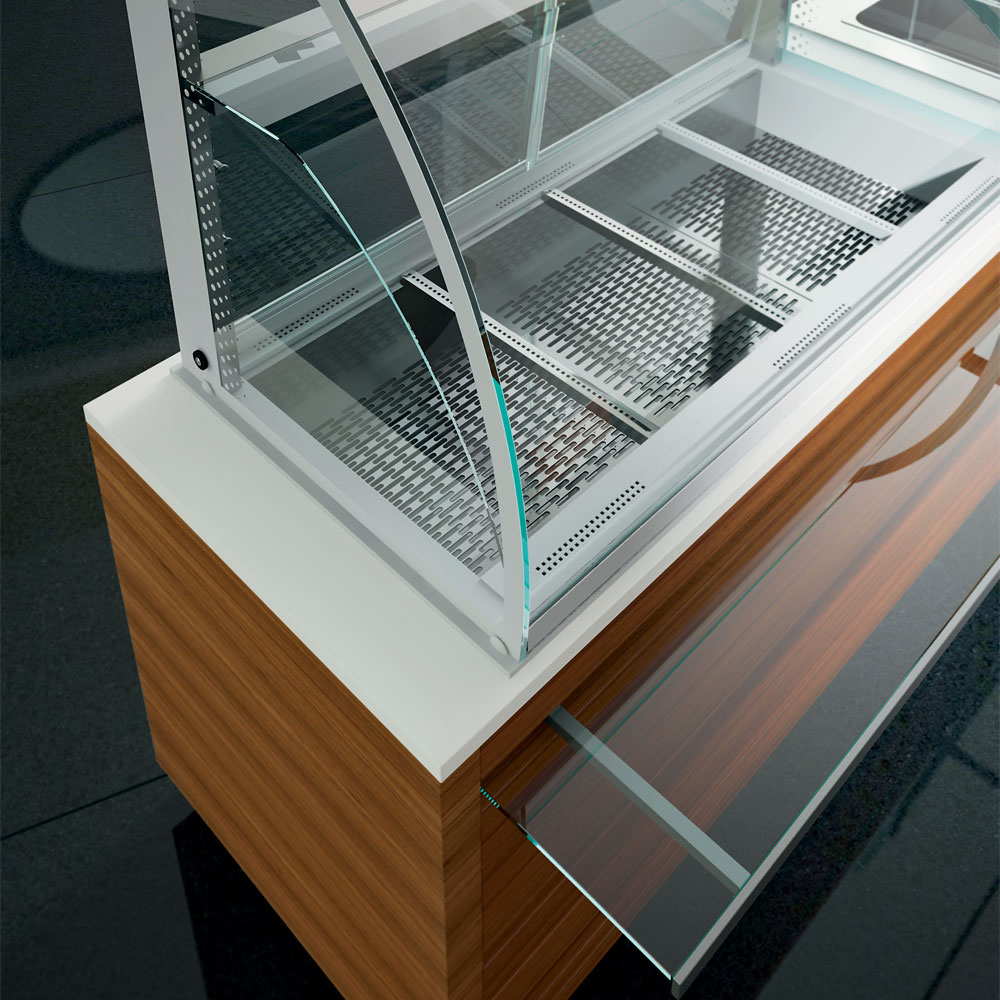 Elementspoelbak en open vitrine op 3 niveaus (met gordijn), gekoeld, geventileerd 3x GN 1/1 - Afbeelding 3