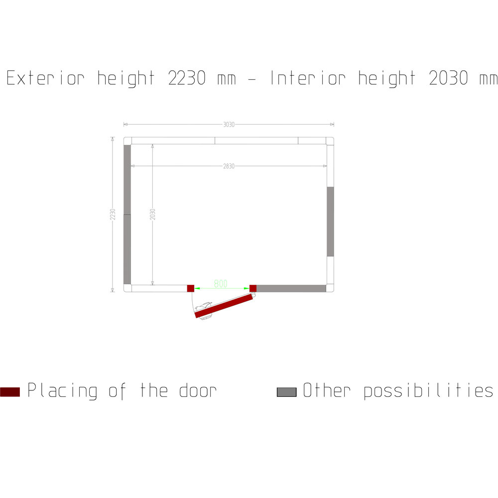 Kamer ISO 100, int. afm. 2830 x 2030 xh 2030 mm (11,66 m³) - Afbeelding 5