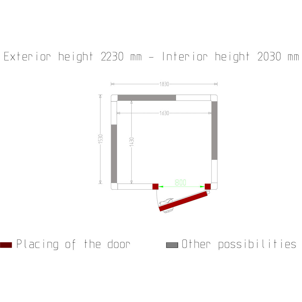 Kamer ISO 100, int. afm. 1630 x 1430 xh 2030 mm (4,73 m³) - Afbeelding 5