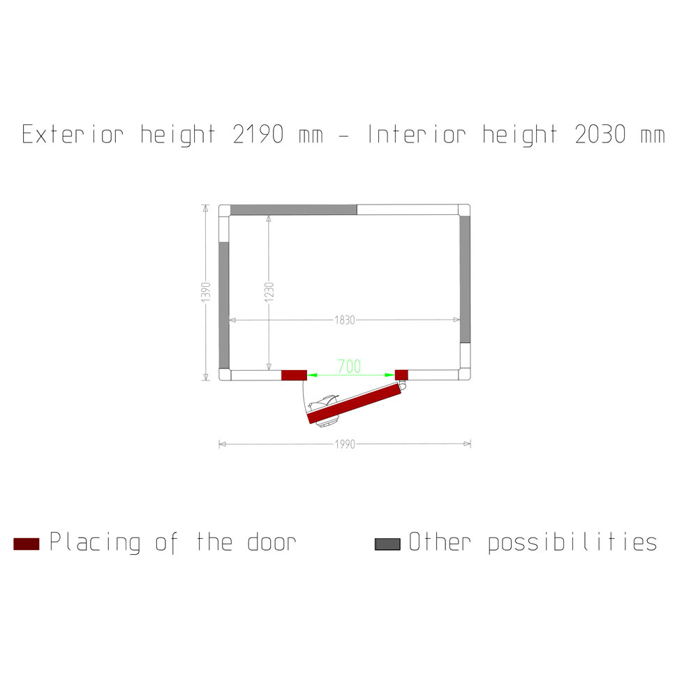 Kamer ISO 80, int. afm. 1830 x 1230 xh 2030 mm (4,57 m³) - Afbeelding 5