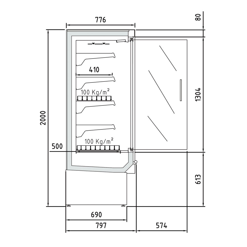 Geventileerd gekoeld wandelement, met kast, 3 draaideuren - Afbeelding 4