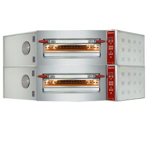 Elektrische oven in hoekopstelling, 2 kamers, 2x 8 pizza's Ø 350 mm