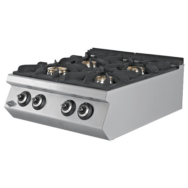 Gasfornuis met 4 branders – 28 kW – aardgas/propaan – roestvrij staal – professionele uitvoering