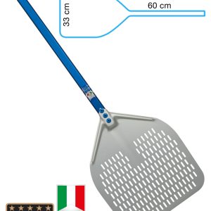 Gi.Metal Pizza Peel Azzurra, geperforeerd – 33 x 33 cm, handvatlengte 60 cm
