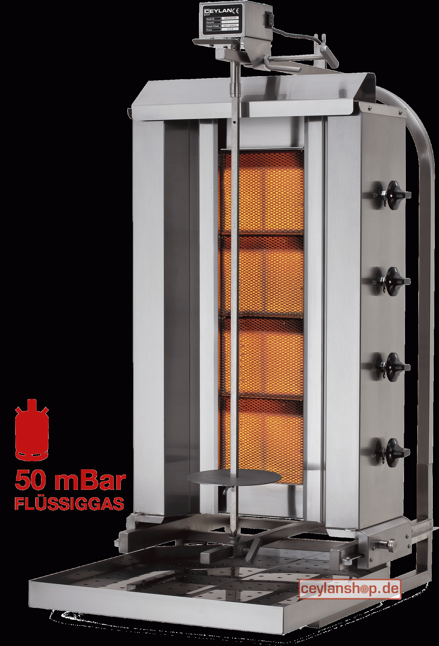 CEYLAN K-221-HG draagbare kebabgrill – 50 mbar propaan