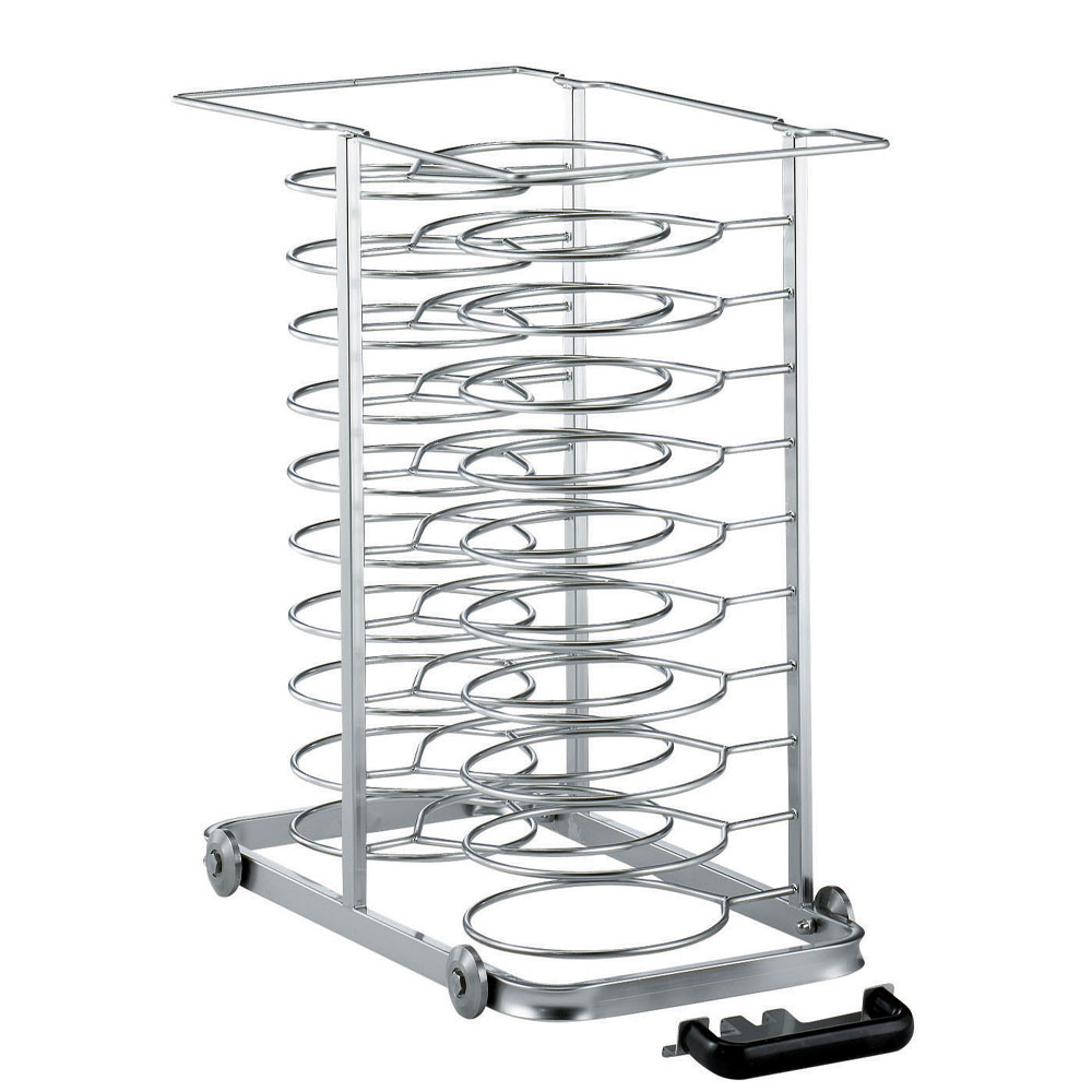 Uitneembare lader met wielen, voor 30 borden (ø 300mm), oven 10x GN 1/1 (ruimte 65 mm)