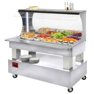 Buffet - Gekoelde saladebar aan de muur, 4x GN1/1-150 (wit hout)