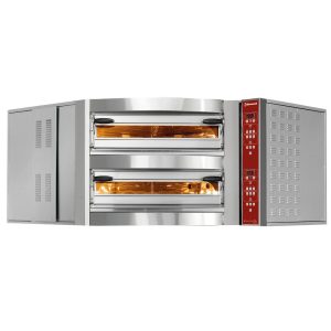 Elektrische oven in hoekopstelling, 2 kamers, 2x 8 pizza's Ø 350 mm