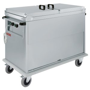 Wagen Bain-Marie 2x GN 1/1, 2 T°, deksels, kast met kanteldeur