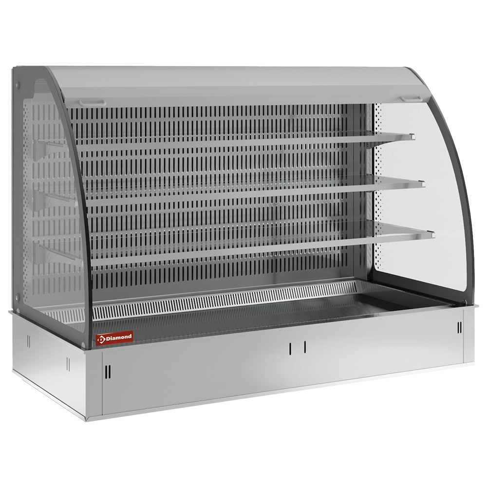 Wand met boven- en open vitrine op 3 niveaus (met gordijn), gekoeld, geventileerd, 5x GN 1/1 (zonder hermetische unit)