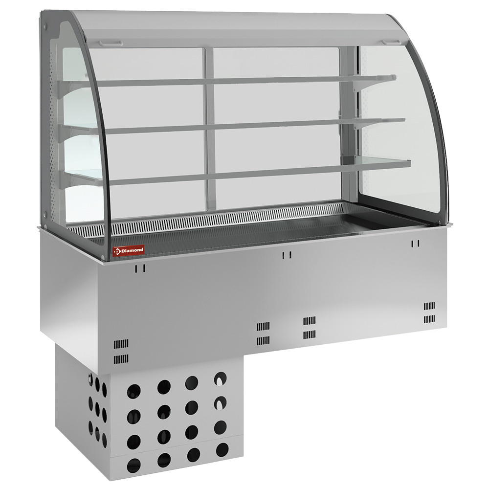 Elementspoelbak en open vitrine op 3 niveaus (met gordijn), gekoeld, geventileerd 3x GN 1/1