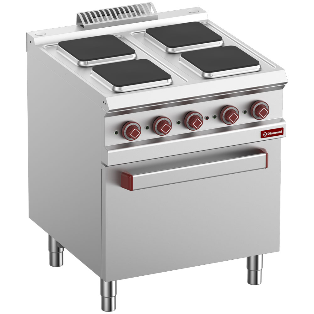 Elektrische kookplaat x4 vierkante platen op elektrische oven GN 2/1 en grill