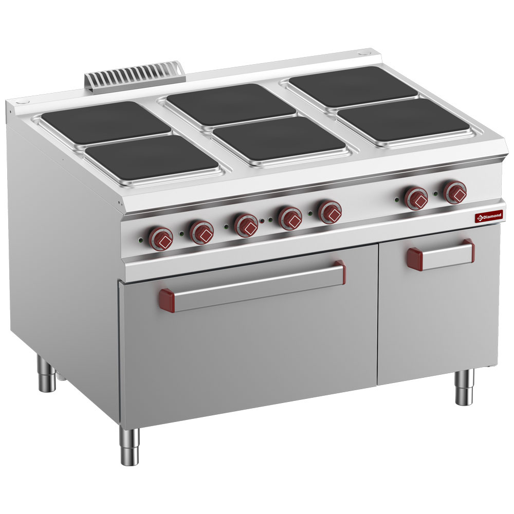 Elektrisch fornuis 6 platen op elektrische oven GN 2/1, neutrale dichte kast