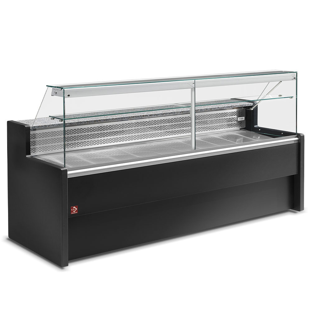 Gekoelde toonbank met recht glaspaneel 90°, met reserve - BLACK+KIT schuifplexiglas RO25/... bestaande uit: