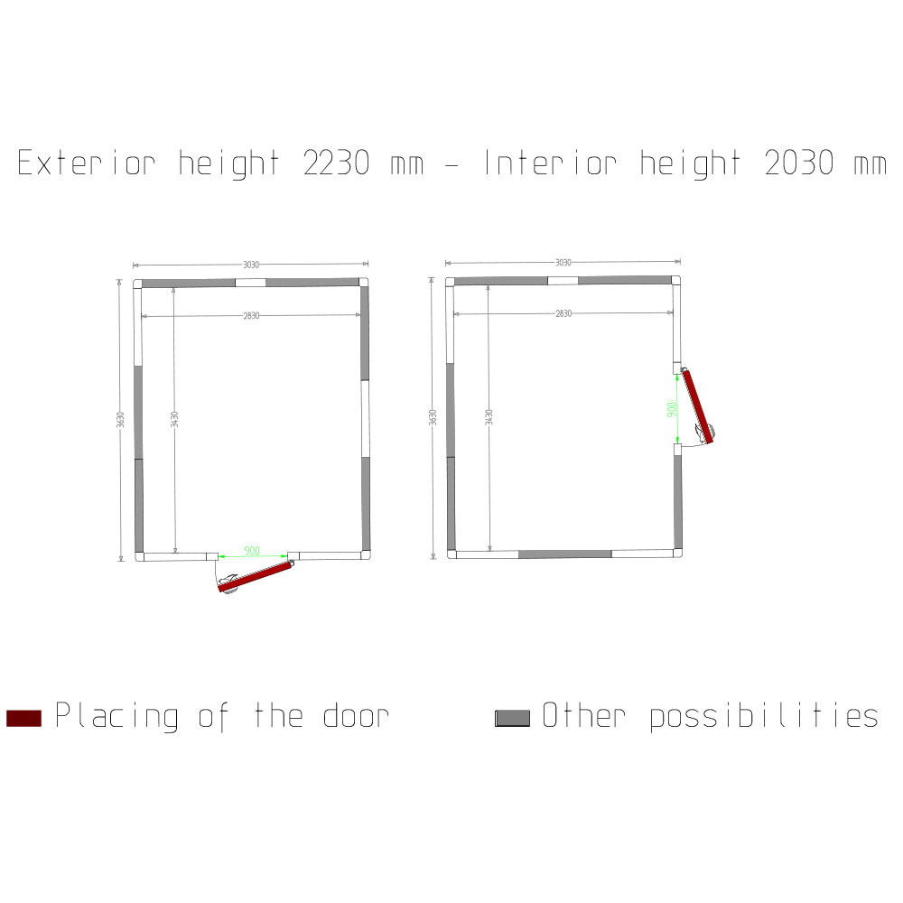 Kamer ISO 100, int. afm. 2830 x 3430 xh 2230 mm (21,65 m³) - Afbeelding 2