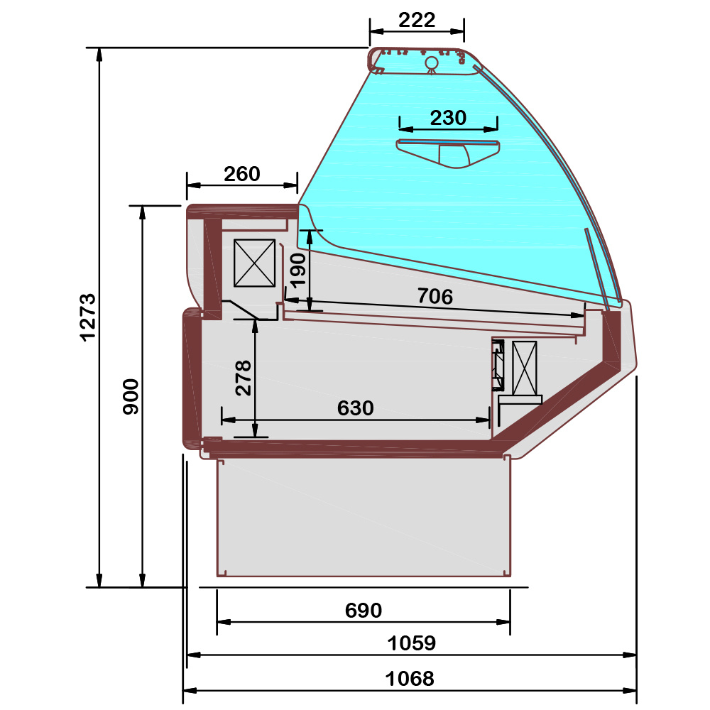 Geventileerde toonbank, met opbergruimte, gebogen glas - WIT front - Afbeelding 2