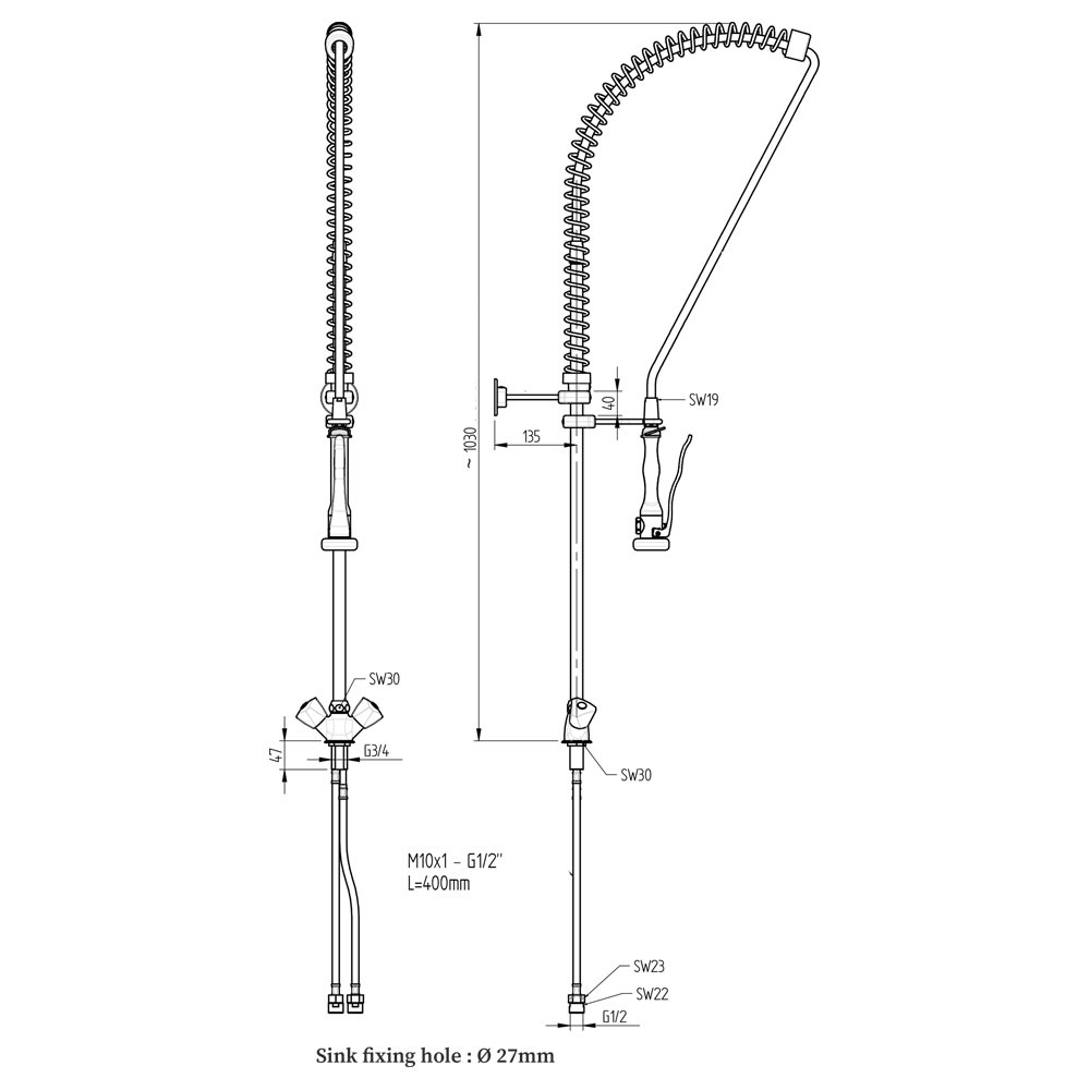 Sproeier met kraanmengkraan (uitgang MONO) - Afbeelding 4