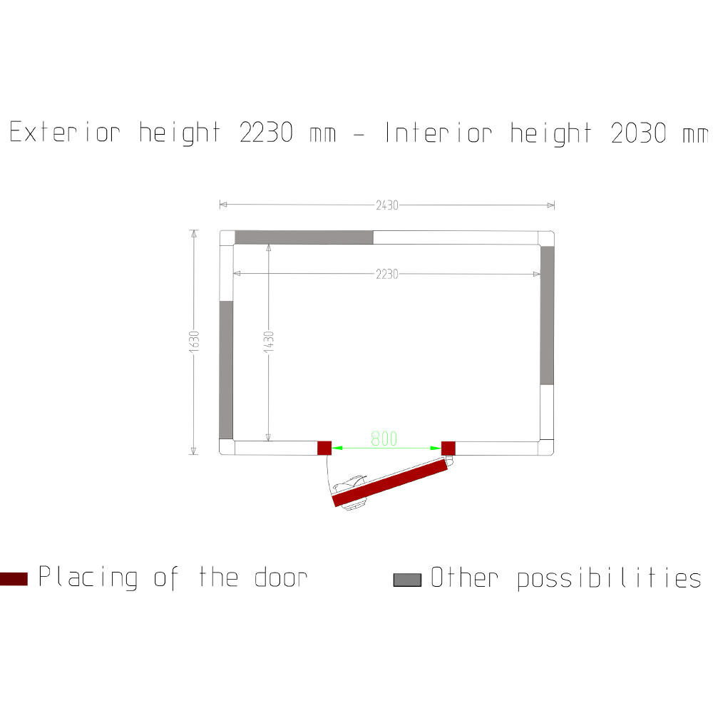 Ruimte ISO 100, int. afm. 2230 x 1430 xh 2030 mm (6,47 m³) - Afbeelding 5