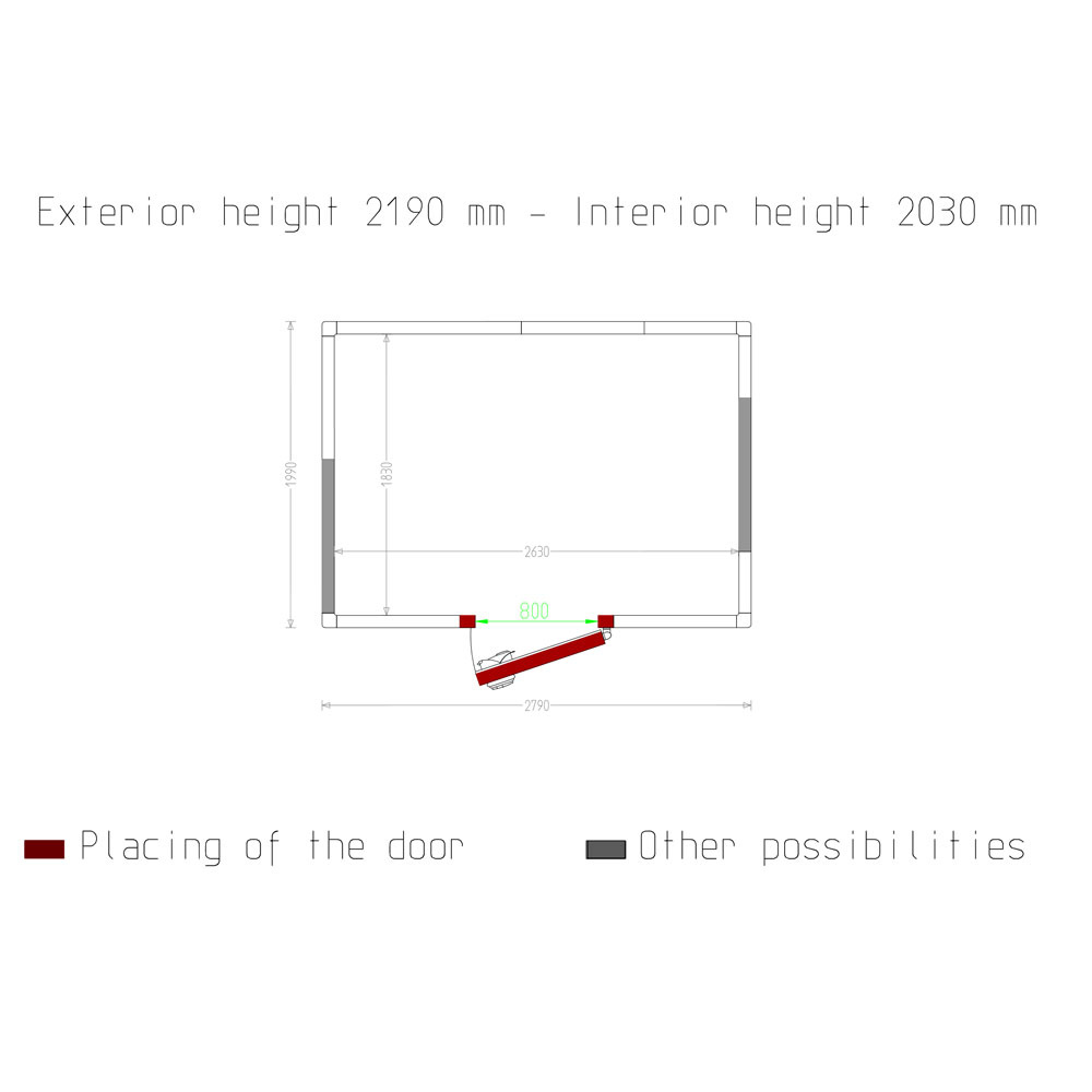 Kamer ISO 80, int. afm. 2630 x 1830 xh 2030 mm (9,77 m³) - Afbeelding 5