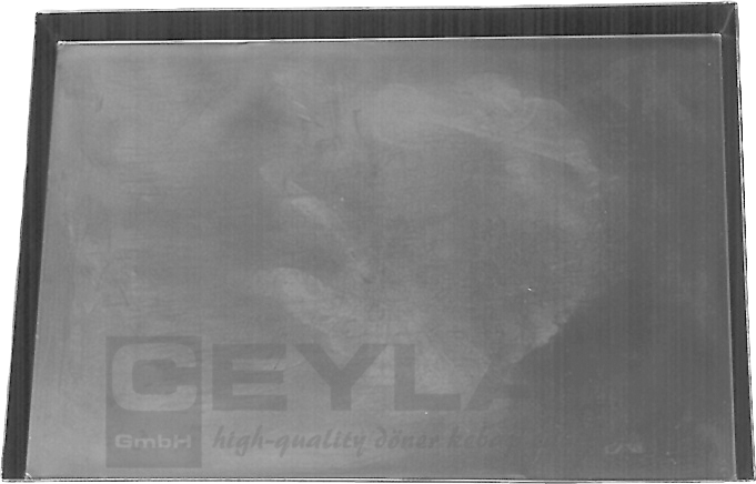 Pizzaplaat, geblauwd staal, 400 x 300 x 25 mm. Alleen afhalen.