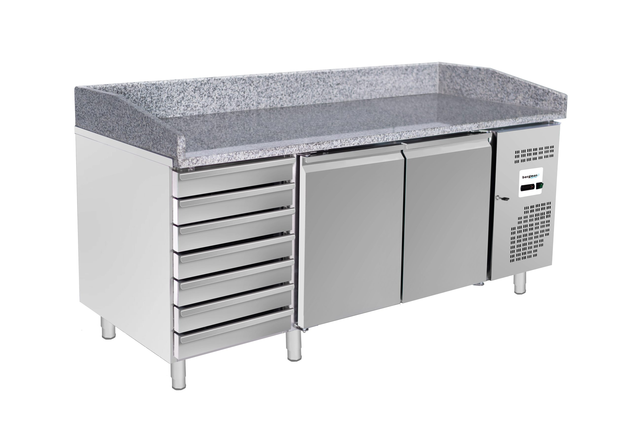 Pizzakoelwerkbank 2,02 m x 0,8 m x 1 m met 2 deuren en 7 lades