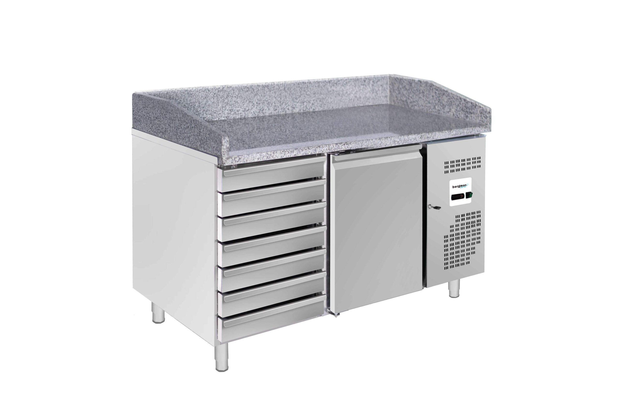 Pizzakoelwerkbank – 1,51 × 0,80 × 1,00 m – 1 deur & 7 lades – alleen afhalen