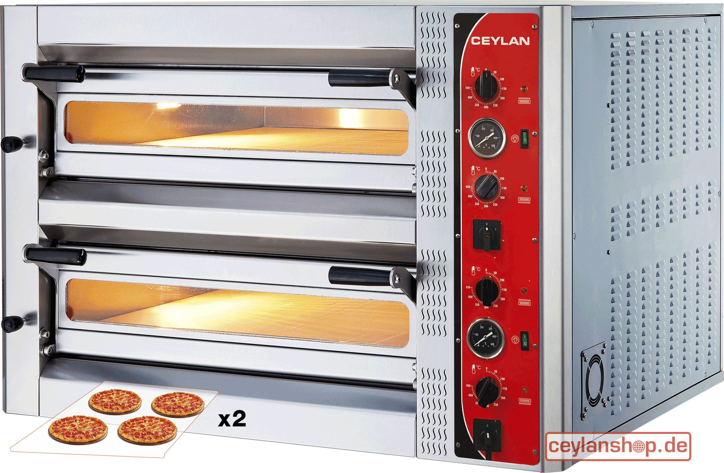 CEYLAN Pizzaoven 4 + 4 × 30 cm – Analoog – Elektrisch (Aanbieding)