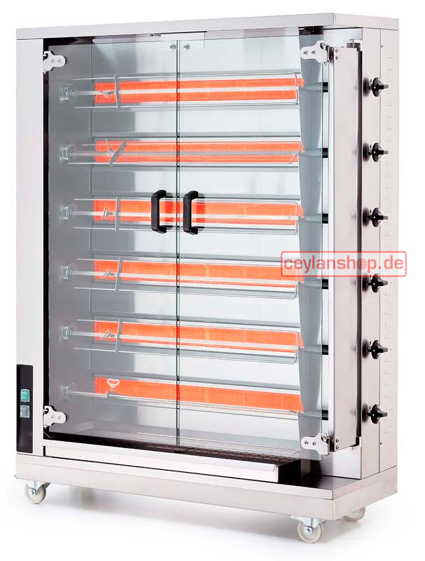CEYLAN Gas Kippengrill – 6 spitten voor maximaal 30 kippen, 28,2 kW, aardgas 20 mbar