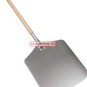 Pizzaschep met uitloop, 30,5 x 30,5 x SL60 cm, GL90 cm, aluminium met houten handvat