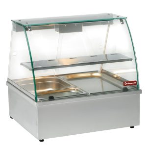Warmhoudvitrine, bain-marie 2x GN 1/1, panoramisch