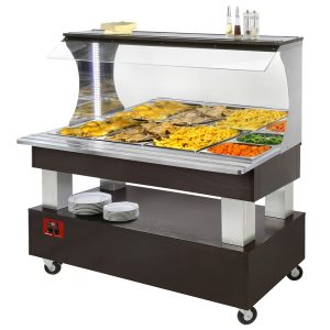 Warmhoudkast met bain-marie functie, wandbuffet 4x GN1/1-150 (Wengéhout)